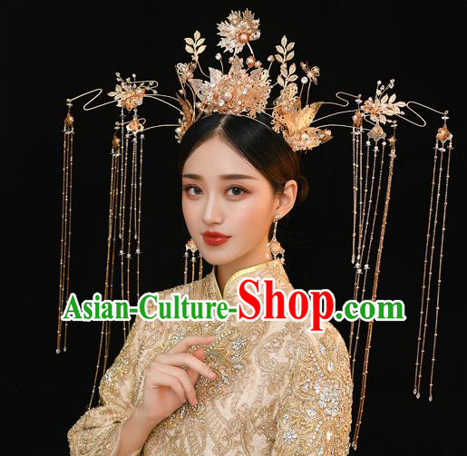 Traditional Chinese Handmade Tassel Hair Crown Chaplet Hairpins Ancient Bride Hair Accessories for Women