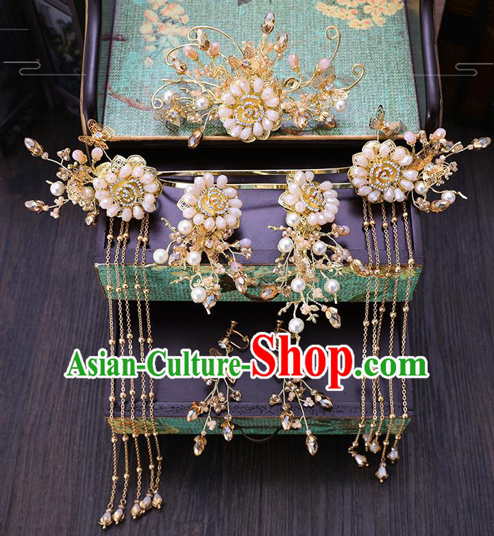 Traditional Chinese Wedding Beads Hair Comb Hairpins Handmade Ancient Bride Hair Accessories for Women