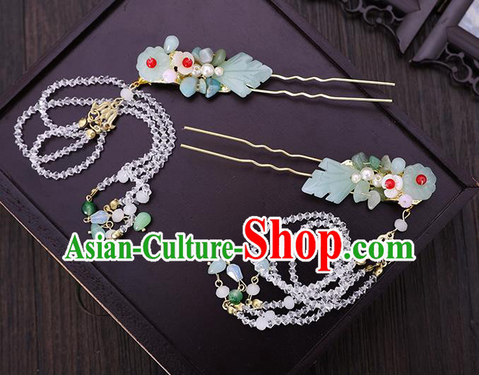 Traditional Chinese Wedding Jade Hair Combs Tassel Hairpins Handmade Ancient Bride Hair Accessories for Women