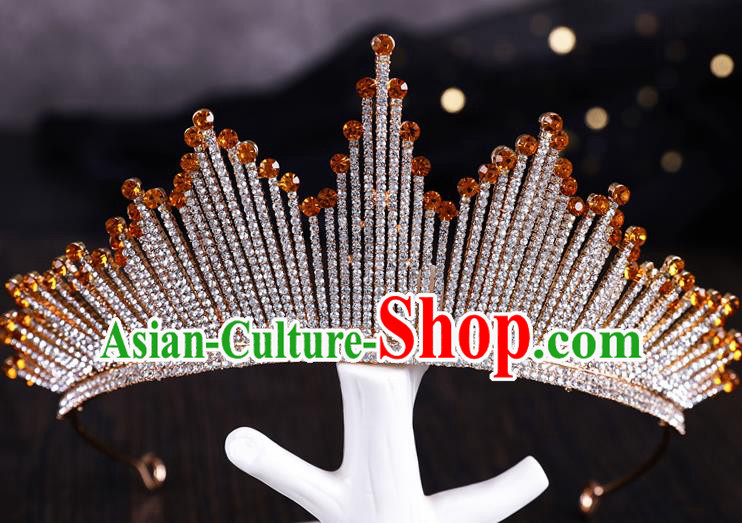 Top Handmade Wedding Bride Topaz Royal Crown Baroque Princess Hair Accessories for Women