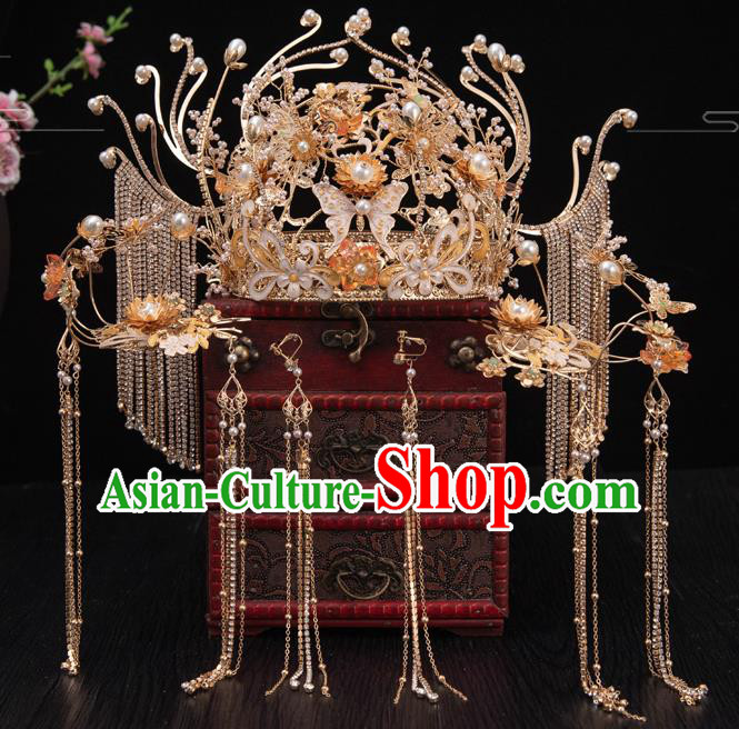 Traditional Chinese Handmade Shell Butterfly Hair Crown Hairpins Ancient Bride Hair Accessories for Women