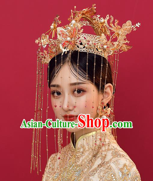 Traditional Chinese Handmade Phoenix Chaplet Hair Crown Hairpins Ancient Bride Hair Accessories for Women