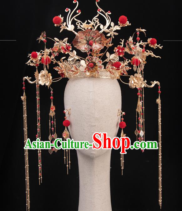 Traditional Chinese Handmade Lotus Leaf Hair Crown Hairpins Ancient Bride Hair Accessories for Women