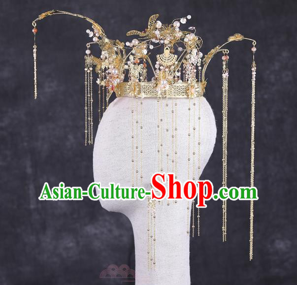 Traditional Handmade Chinese Luxury Golden Chaplet Hair Crown Hairpins Ancient Bride Hair Accessories for Women
