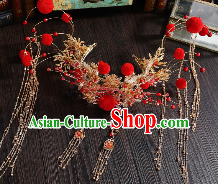 Traditional Handmade Chinese Dragonfly Chaplet Hair Crown Hairpins Ancient Bride Hair Accessories for Women