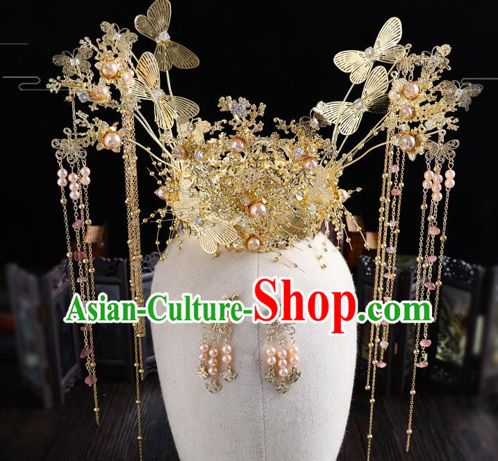 Traditional Handmade Chinese Wedding Butterfly Hair Crown Hairpins Ancient Bride Hair Accessories for Women