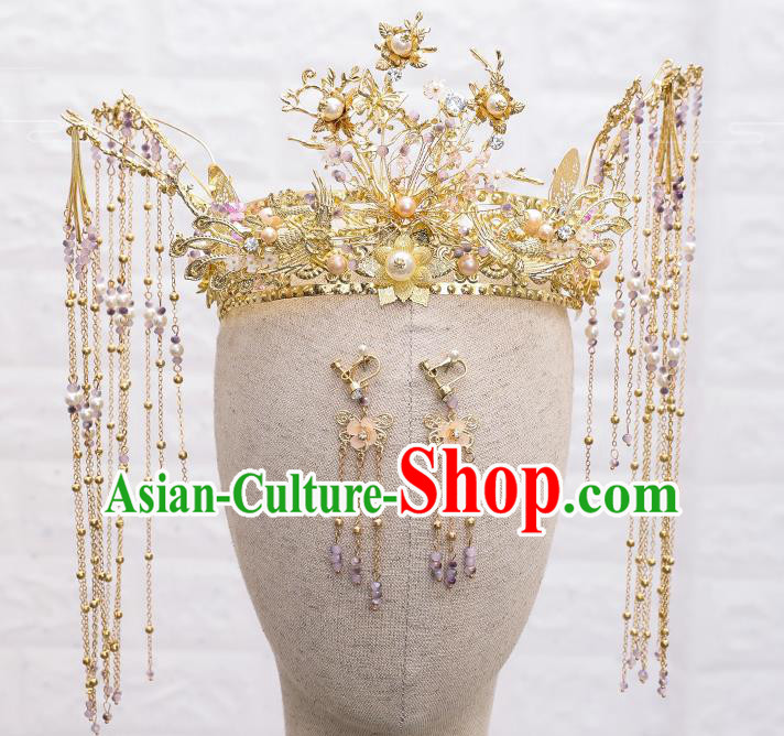 Traditional Chinese Wedding Phoenix Coronet Hairpins Handmade Ancient Bride Hair Accessories for Women