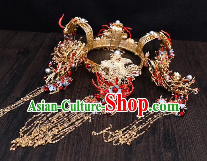 Traditional Handmade Chinese Wedding Tassel Coronet Hairpins Ancient Bride Hair Accessories for Women