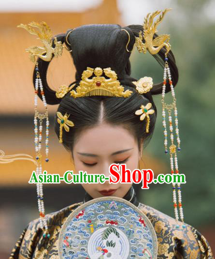 Traditional Chinese Tang Dynasty Princess Hair Comb Phoenix Hairpins Handmade Ancient Queen Hair Accessories for Women