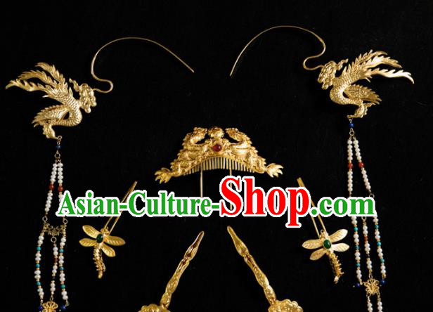 Traditional Chinese Tang Dynasty Princess Hair Comb Phoenix Hairpins Handmade Ancient Queen Hair Accessories for Women
