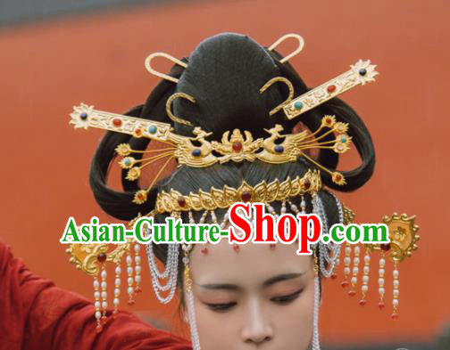 Traditional Chinese Tang Dynasty Princess Phoenix Hair Crown Hairpins Handmade Ancient Queen Hair Accessories for Women