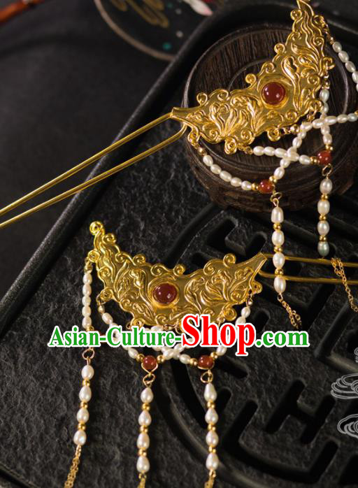 Chinese Traditional Tang Dynasty Agate Pearls Hairpins Handmade Ancient Royal Empress Hair Accessories for Women