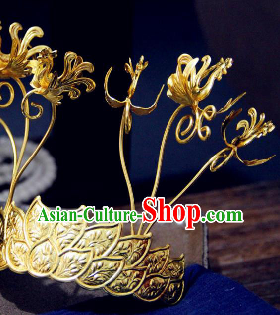 Chinese Traditional Tang Dynasty Princess Carving Phoenix Hair Crown Hairpins Handmade Ancient Royal Empress Hair Accessories for Women