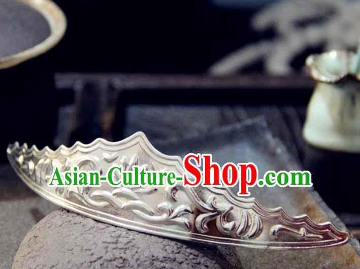 Chinese Traditional Tang Dynasty Princess Carving Lotus Argent Hairpins Handmade Ancient Royal Empress Hair Accessories for Women
