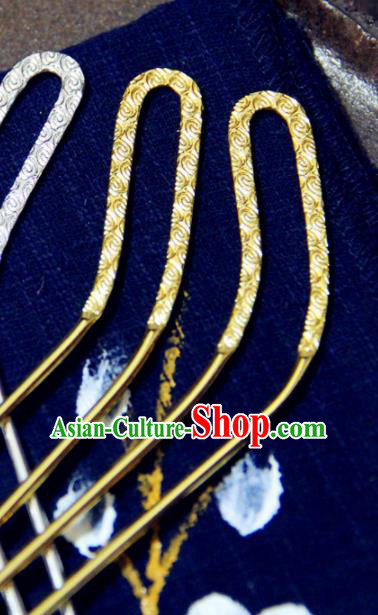 Chinese Traditional Tang Dynasty Princess Golden Carving Hairpins Handmade Ancient Royal Empress Hair Accessories for Women