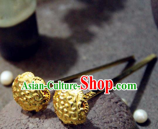 Chinese Traditional Tang Dynasty Golden Hairpins Handmade Ancient Royal Princess Hair Accessories for Women