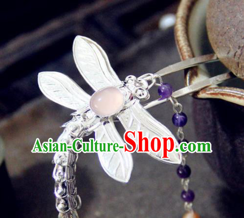 Chinese Traditional Ming Dynasty Dragonfly Tassel Hairpins Handmade Ancient Royal Princess Hair Accessories for Women