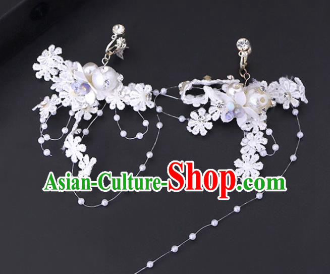 Chinese Traditional Handmade Wedding Lace Flowers Earrings Ancient Bride Ear Accessories for Women