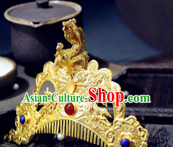 Chinese Traditional Tang Dynasty Golden Gem Hair Comb Hairpin Handmade Ancient Royal Empress Hair Accessories for Women