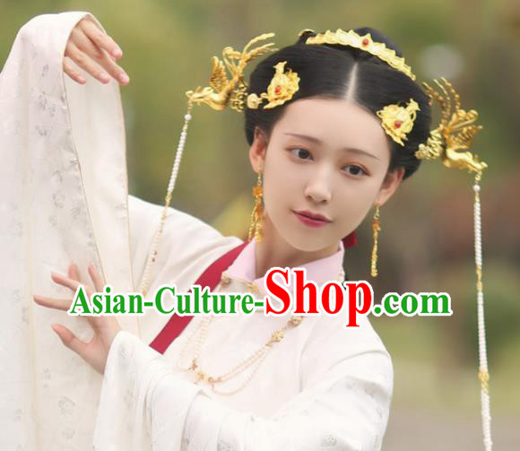 Traditional Chinese Ming Dynasty Princess Phoenix Tassel Step Shake Hairpins Handmade Ancient Queen Hair Accessories for Women