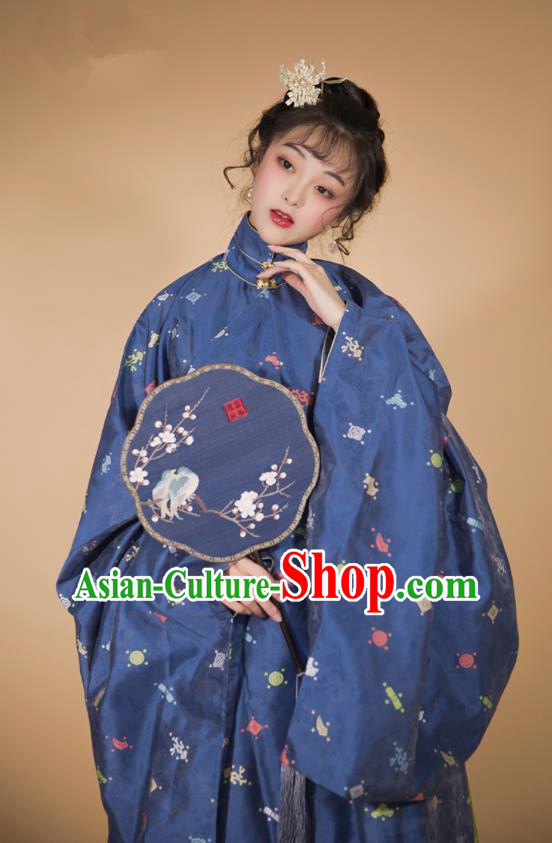 Traditional Chinese Ming Dynasty Patrician Lady Hanfu Navy Robe and Skirt Ancient Royal Infanta Historical Costumes for Women