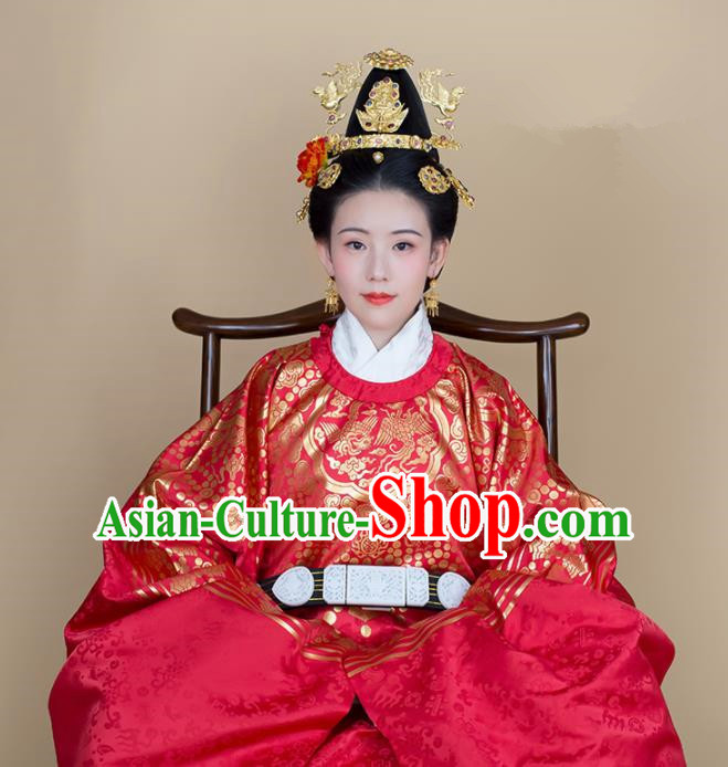 Traditional Chinese Ming Dynasty Royal Empress Red Hanfu Dress Ancient Court Queen Wedding Historical Costumes for Women