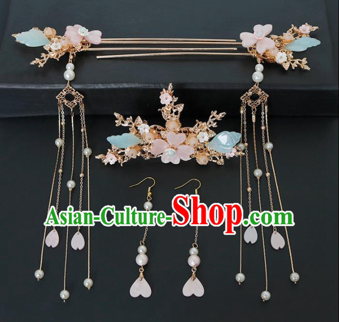 Traditional Chinese Hanfu Plum Tassel Hairpins Handmade Ancient Princess Hair Accessories Complete Set for Women