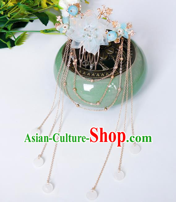 Traditional Chinese Hanfu Blue Flower Hair Comb Hairpin Handmade Ancient Princess Hair Accessories for Women