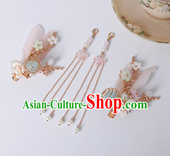 Traditional Chinese Hanfu Pink Bee Tassel Hair Claws Handmade Ancient Princess Hair Accessories for Women