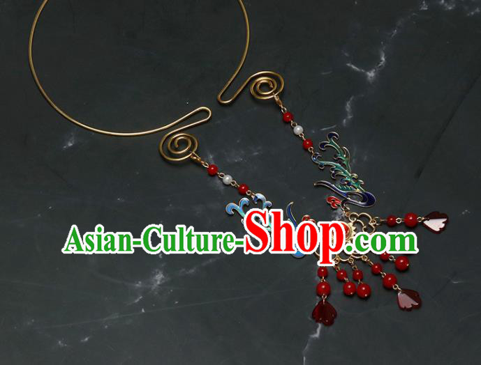 Chinese Traditional Handmade Hanfu Cloisonne Phoenix Necklace Ancient Princess Necklet Accessories for Women