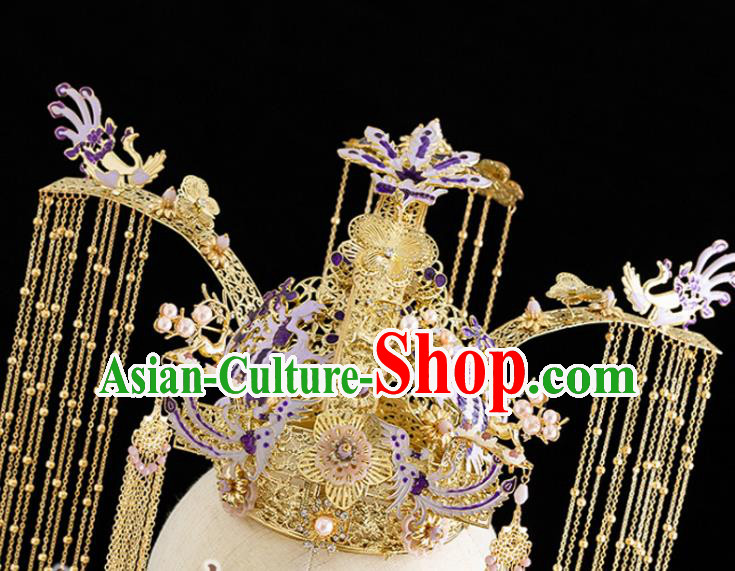 Traditional Chinese Hanfu Tassel Purple Phoenix Coronet Handmade Ancient Princess Hair Accessories for Women