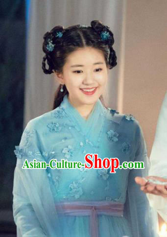 Chinese Drama Ancient Swordswoman Blue Hanfu Dress Ming Dynasty Princess Costume for Women