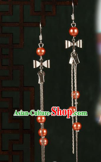 Chinese Traditional Hanfu Orange Beads Bowknot Earrings Ancient Fairy Ear Accessories for Women