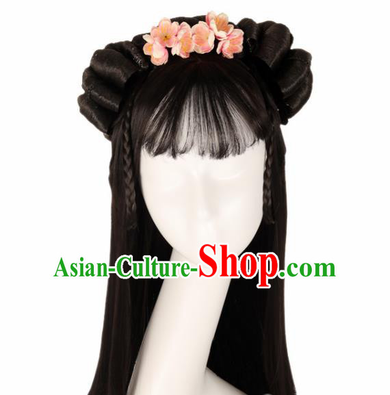 Chinese Traditional Song Dynasty Female Swordsman Wigs Ancient Fairy Princess Wig Sheath for Women