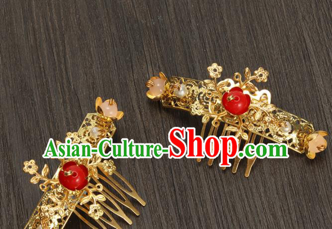 Traditional Chinese Hanfu Golden Hair Combs Handmade Ancient Princess Hair Accessories for Women