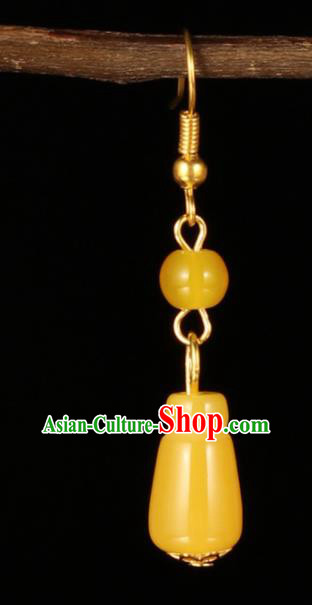 Traditional Chinese Hanfu Yellow Jade Earrings Handmade Ancient Princess Ear Accessories for Women