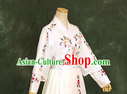 Chinese Ancient Swordswoman White Hanfu Dress Drama Goddess Princess Costume for Women
