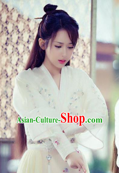 Chinese Ancient Swordswoman White Hanfu Dress Drama Goddess Princess Costume for Women