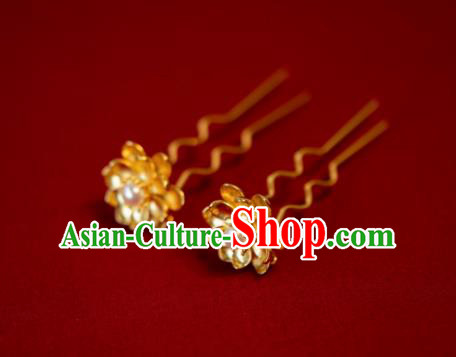 Chinese Traditional Ming Dynasty Queen Golden Lotus Hairpin Hairpins Ancient Empress Hair Accessories for Women