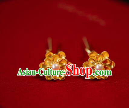 Chinese Traditional Ming Dynasty Queen Golden Lotus Hairpin Hairpins Ancient Empress Hair Accessories for Women