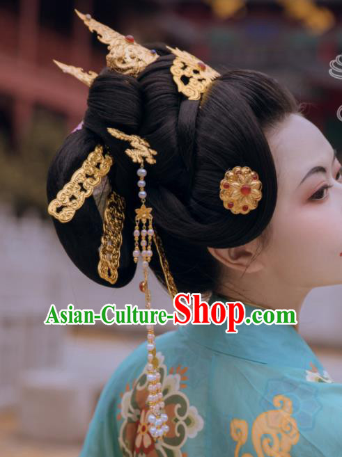 Traditional Chinese Tang Dynasty Empress Hair Crown and Hairpins Ancient Court Queen Hair Accessories for Women