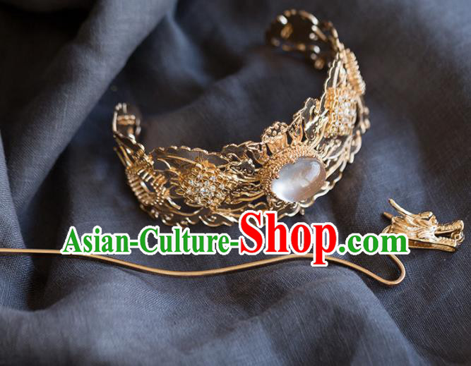 Chinese Traditional Ming Dynasty Swordsman Hair Crown and Dragon Hairpin Ancient Prince Hair Accessories for Men