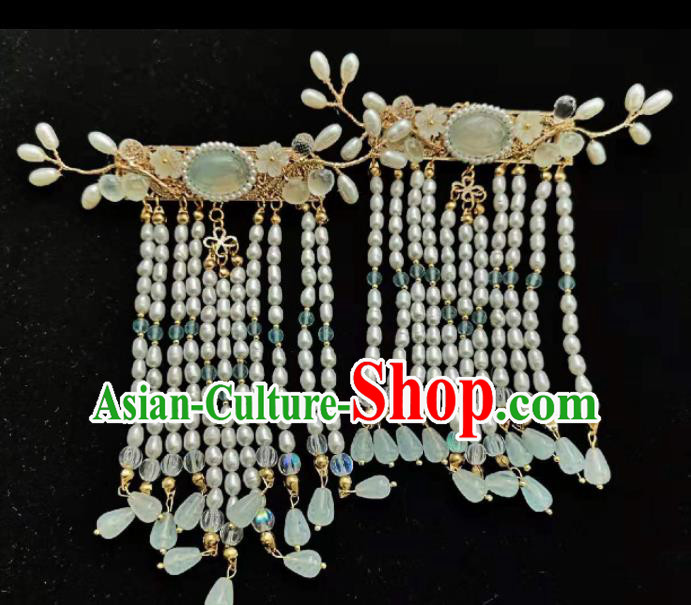 Traditional Chinese Ming Dynasty Pearls Hair Comb Tassel Hairpins Ancient Court Queen Hair Accessories for Women
