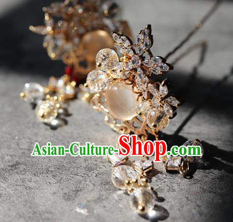 Traditional Chinese Ming Dynasty Princess Quartz Hairpins Ancient Court Queen Hair Accessories for Women