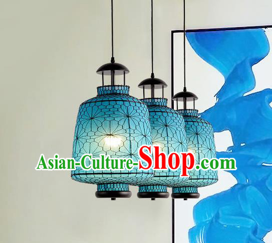 Chinese Traditional Iron Blue Hanging Lantern Handmade Lamp Palace Lanterns