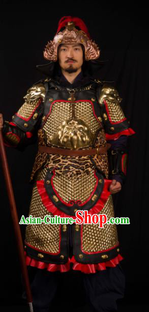 Traditional Chinese Song Dynasty General Helmet and Armour Ancient Soldier Costume for Men