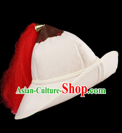 Traditional Chinese Song Dynasty Swordsman White Hat Ancient Soldier Headwear for Men