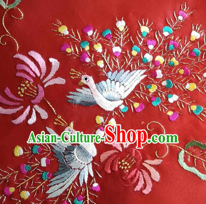Chinese Traditional Embroidered Peacock Red Silk Fabric Mulberry Silk Fabric Hanfu Dress Material