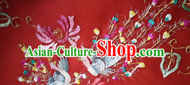 Chinese Traditional Embroidered Peacock Red Silk Fabric Mulberry Silk Fabric Hanfu Dress Material