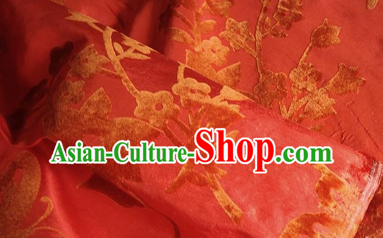 Chinese Traditional Jacquard Butterfly Red Velvet Fabric Mulberry Silk Fabric Hanfu Dress Material